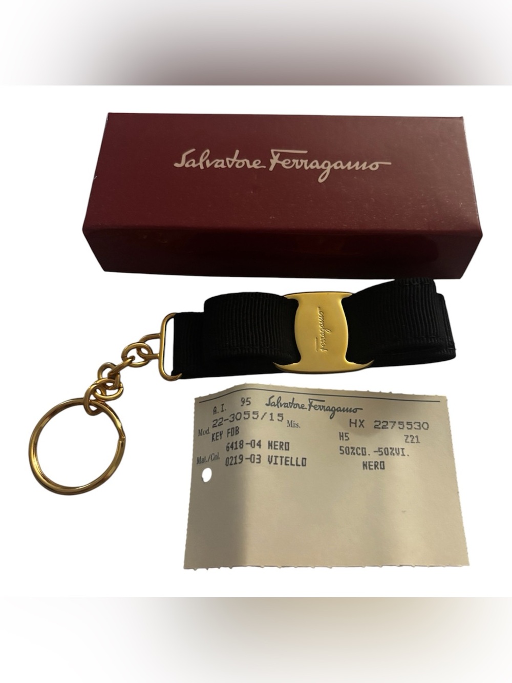 Salvatore Ferragamo Black  Bow Key Holder with Gold Hardware